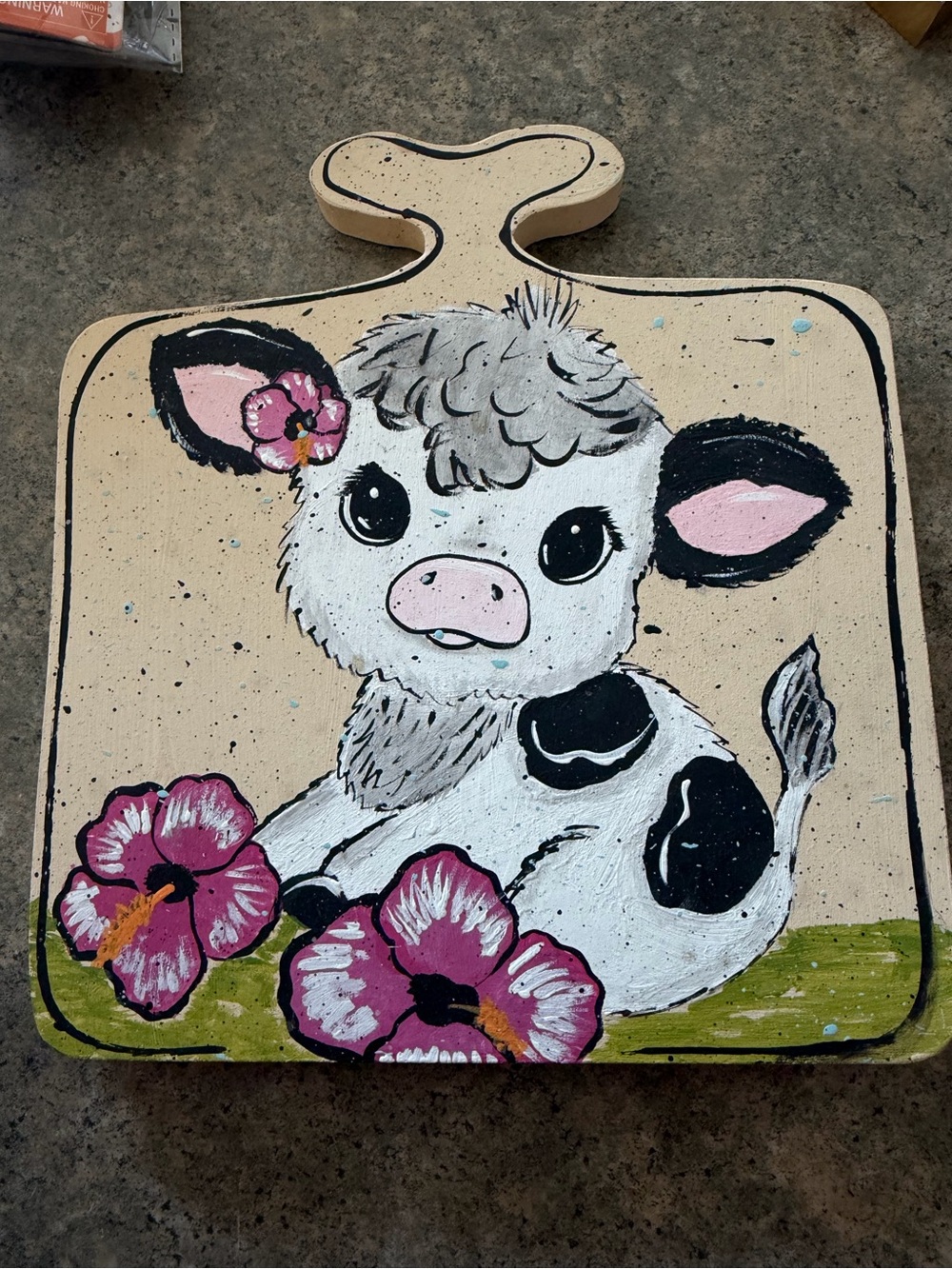 Hand-Painted Cute Calf Wall Art - Pink & White